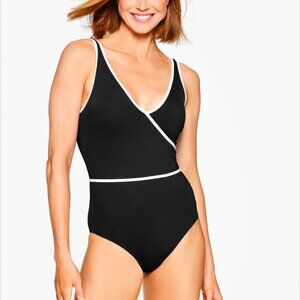 NWT Talbots Sun Ocean Sand V-Neck One Piece - Black/White